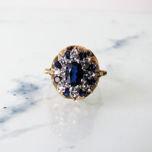 Load image into Gallery viewer, 1970&#39;s 9ct Gold Sapphire &amp; White Spinel Ring - MercyMadge
