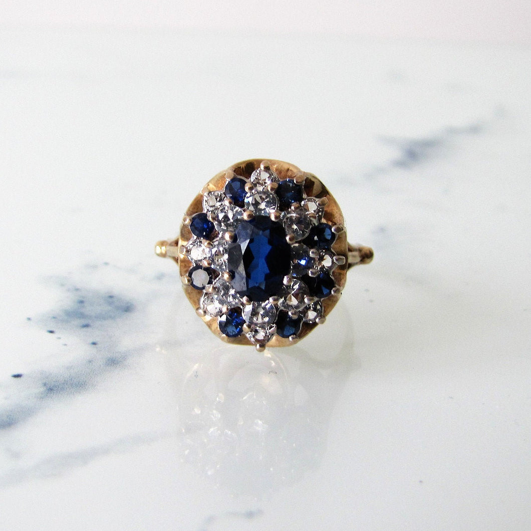 1970's 9ct Gold Sapphire & White Spinel Ring - MercyMadge