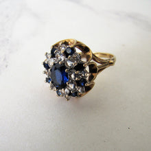 Load image into Gallery viewer, 1970&#39;s 9ct Gold Sapphire &amp; White Spinel Ring - MercyMadge
