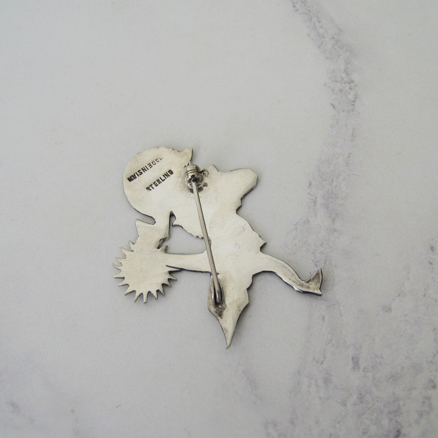 Vintage Siam Nielloware Dancing Goddess Brooch. Black Enamel & Sterling Silver Brooch, Mekkala Goddess of Lightning
