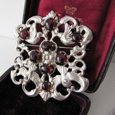 Massive Austro Hungarian 950 Silver & Garnet Victorian Brooch. - MercyMadge