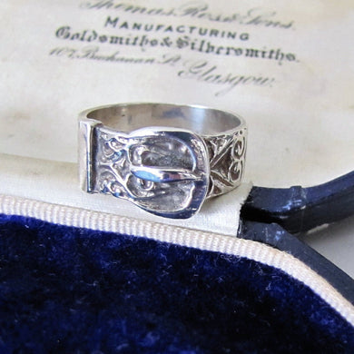 Engraved Scottish Silver Celtic Buckle Ring - MercyMadge