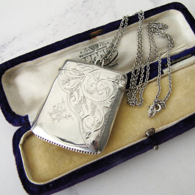 Antique Silver Vesta Pendant & Long Chain, Chester 1905 - MercyMadge