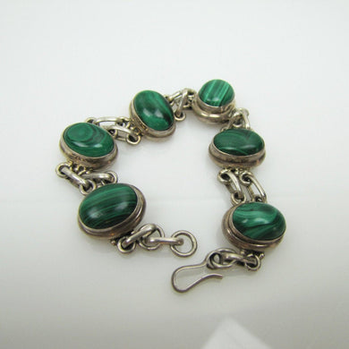 Vintage Silver Malachite Bracelet, Taxco, Mexico. - MercyMadge