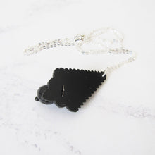 Load image into Gallery viewer, Victorian Whitby Jet Mourning Pendant, Silver Chain. - MercyMadge
