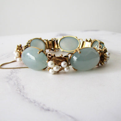 Mings Of Honolulu 14K Gold Jade And Pearl Bracelet. - MercyMadge