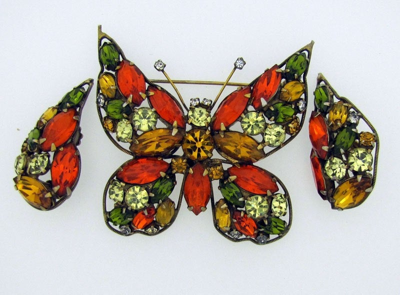 1950s LaRoco Butterfly Brooch & Earring Set. - MercyMadge