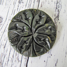 Cargar imagen en el visor de la galería, Huge 1930s Deep Carved Bakelite Flower Brooch. Vintage Art Deco Statement Brooch. Green Creamed Spinach Bakelite Orchid Brooch
