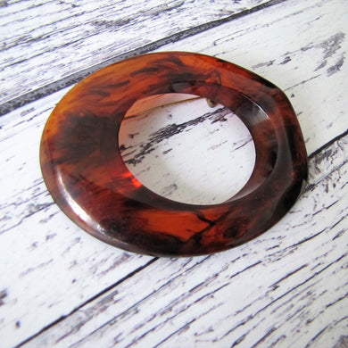 Huge 1930s Art Deco Amber Bakelite  Brooch. Abstract Ellipse Brooch. Translucent Root Beer Bakelite Statement Ring Brooch.