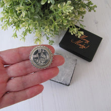Load image into Gallery viewer, Antique Victorian Silver Locket Back Brooch. Aesthetic Engraved Crane Sterling Silver Brooch, Photo Compartment. Victorian Japonesque Pin.
