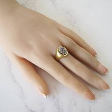 Load image into Gallery viewer, Vintage 18ct Gold Gemstone Set Signet Ring. Modernist White Spinel Dome Ring. Asian High Carat Yellow Gold Unisex Index/Pinky Finger Ring

