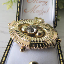 Cargar imagen en el visor de la galería, Antique Georgian/Victorian Gold Gilt &amp; Paste Diamond Target Brooch. Etruscan Locket Back Brooch With Hair/Photo Compartment
