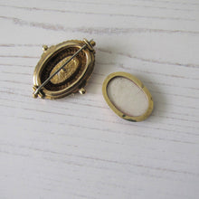Load image into Gallery viewer, Antique Georgian/Victorian Gold Gilt &amp; Paste Diamond Target Brooch. Etruscan Locket Back Brooch With Hair/Photo Compartment
