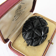Load image into Gallery viewer, Antique Victorian Whitby Jet Pineapple Brooch. English Jet Gemstone Deep Carved Dome Brooch. Antique Victorian Mourning Jewellery
