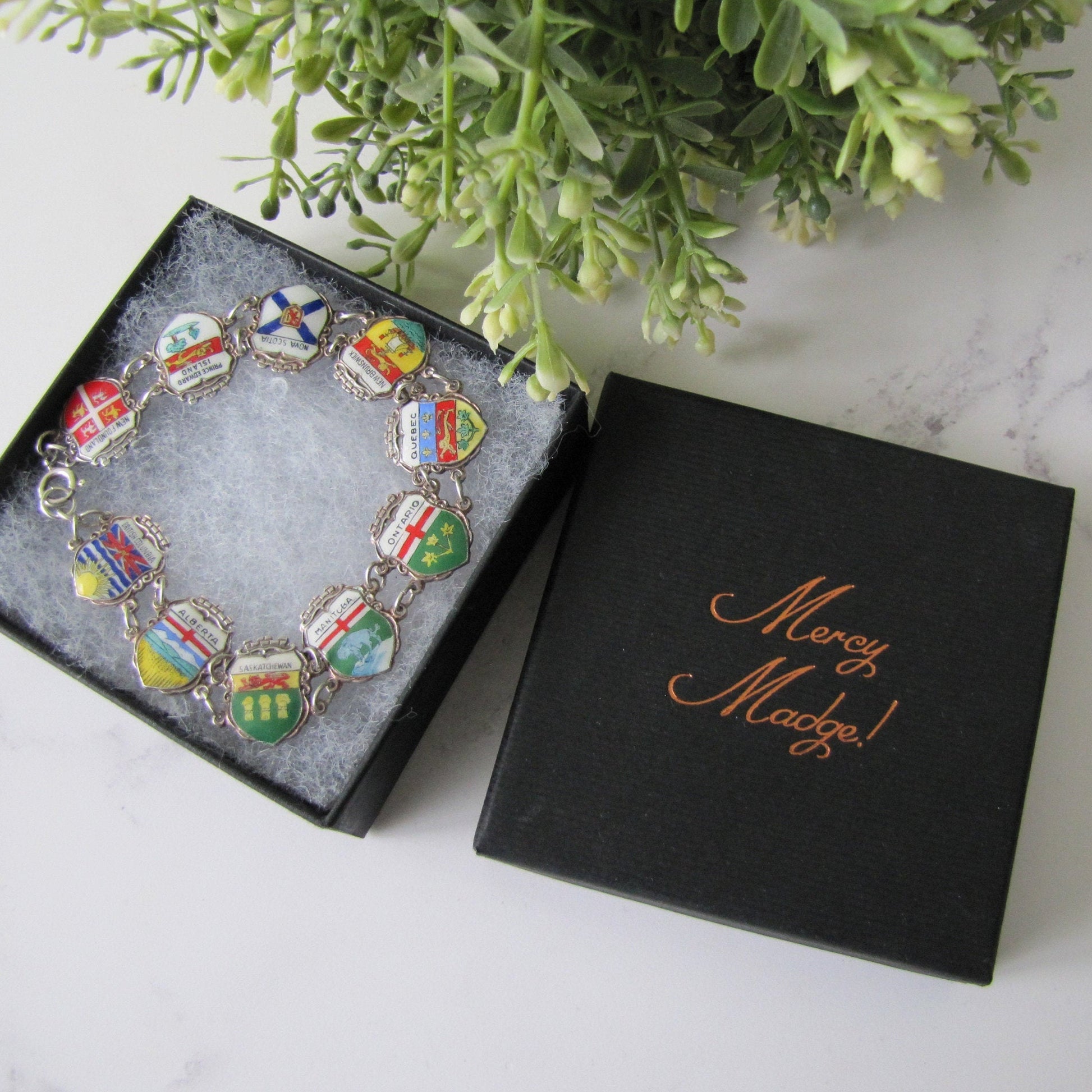 Vintage Sterling Silver & Enamel Charm Bracelet, Germany. Retro 1960s Canadian Provinces Souvenir Bracelet.