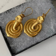 Load image into Gallery viewer, Antique Akan Gold Weight Replica Earrings. Figural Snake African Ashanti Earrings. Vintage Alva Studio Museum Replica Jewelry, New Old Stock
