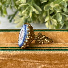 Load image into Gallery viewer, Rare Georgian Pinchbeck Gold &amp; Jasperware Cupid Pendant. Early Josiah Wedgwood Blue Jasper Ware Fob Style Pendant. Antique Georgian Jewelry
