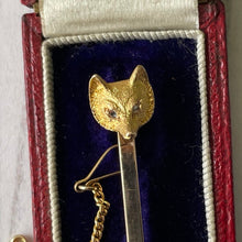 Load image into Gallery viewer, Victorian 15ct Gold &amp; Diamond Fox Head Bar Brooch Brooch In Original Case
