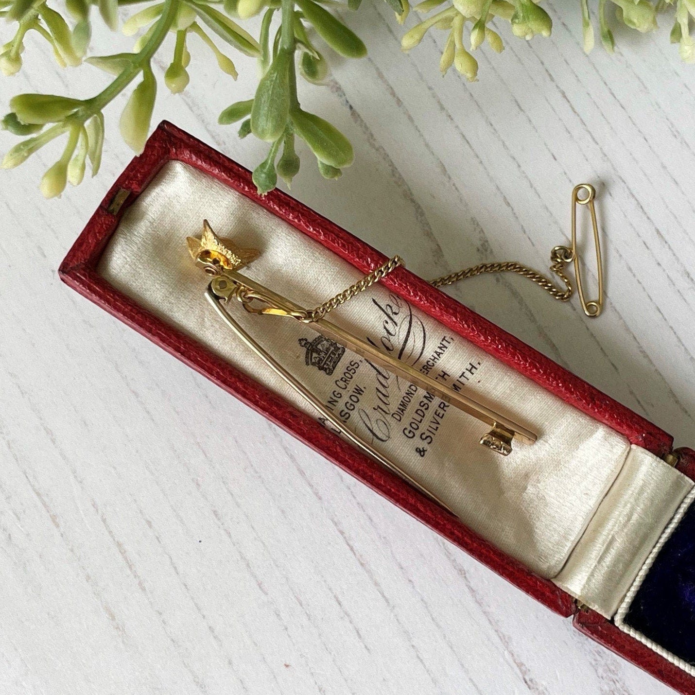 Victorian 15ct Gold & Diamond Fox Head Bar Brooch Brooch In Original Case