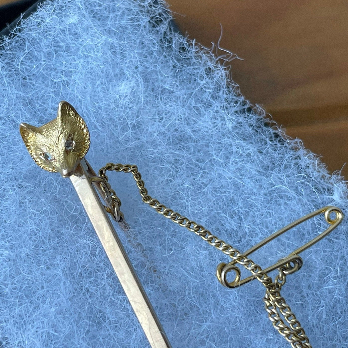 Victorian 15ct Gold & Diamond Fox Head Bar Brooch Brooch In Original Case