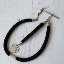 Lade das Bild in den Galerie-Viewer, Antique English Braided Hair Watch Chain With Silver &amp; Gold Pendant Fob. Victorian/Edwardian Albertina Pocket Watch Chain, Dog Clip, T-Bar.
