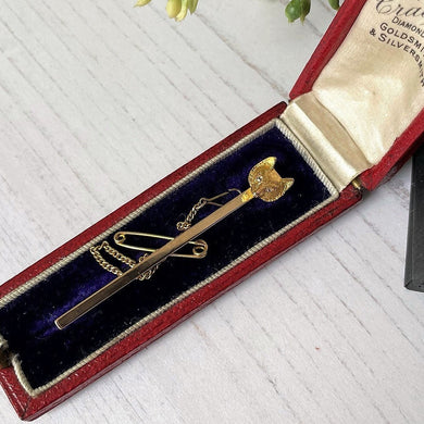 Victorian 15ct Gold & Diamond Fox Head Bar Brooch Brooch In Original Case