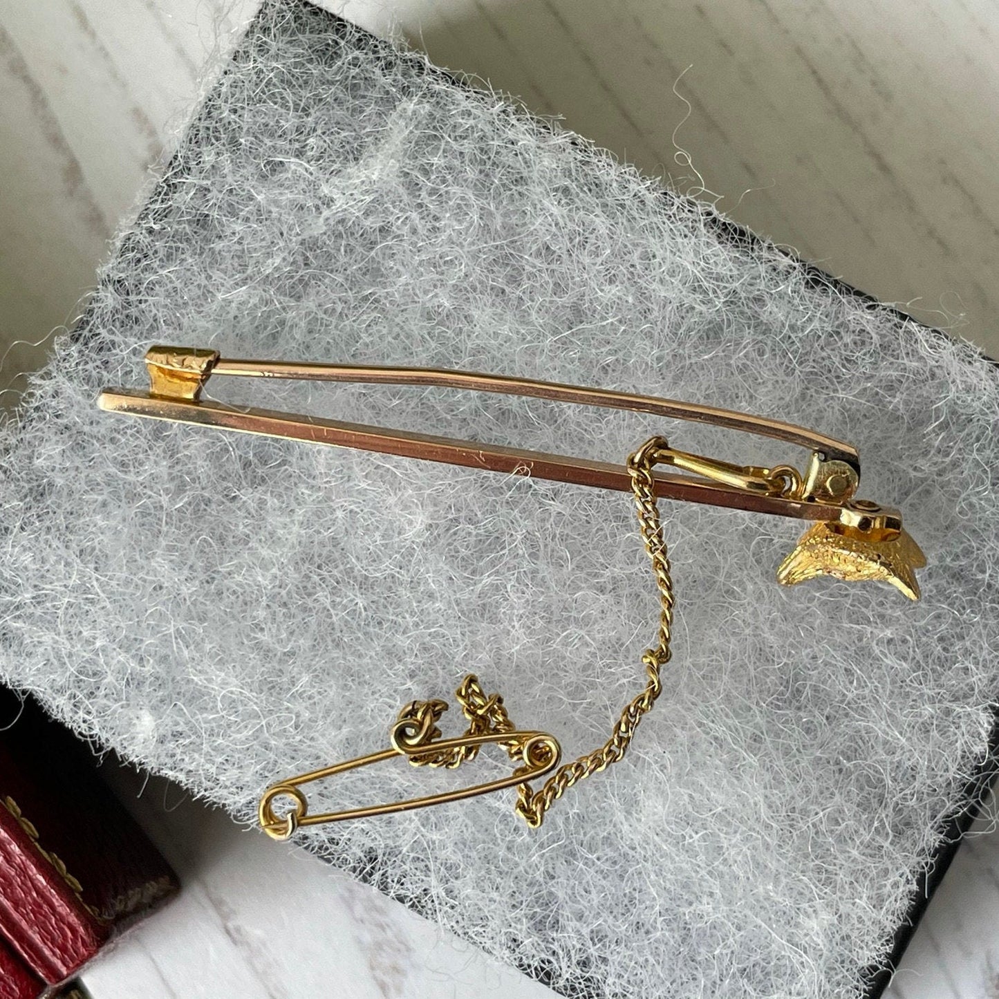 Victorian 15ct Gold & Diamond Fox Head Bar Brooch Brooch In Original Case