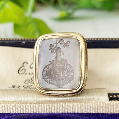 Georgian 15ct Gold Seal Fob - Fairness Wins. Carved Moonstone Latin Intaglio Fob Seal. Armorial Crest/Coat Of Arms Wax Seal Fob, Circa 1760