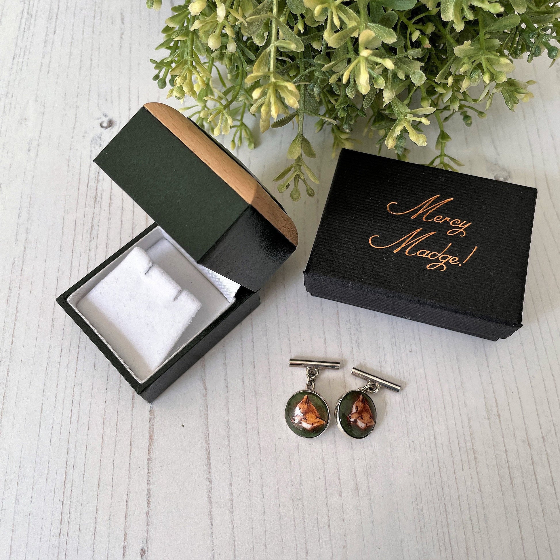 Vintage Sterling Silver & Hand Painted Enamel Fox Head Cufflinks. Equestrian Fox Hunting Jewellery. Vintage Jewellery Gift