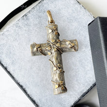 Cargar imagen en el visor de la galería, Antique Victorian Large Cross Pendant. Gold Engraved &amp; Embossed Ivy Necklace Pendant. Antique Spiritual Christian Jewelry
