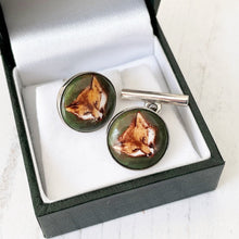 Load image into Gallery viewer, Vintage Sterling Silver &amp; Hand Painted Enamel Fox Head Cufflinks. Equestrian Fox Hunting Jewellery. Vintage Jewellery Gift
