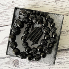 Load image into Gallery viewer, Antique Whitby Jet Carved Rose Albertina/Albert Pocket Watch Chain With Bellflower Fob. Victorian Mourning Bracelet/ Short Necklace.
