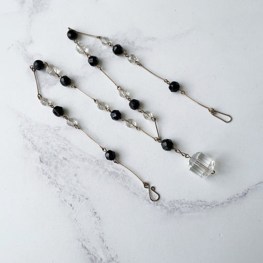Antique Art Deco Glass Bead & Gold Chain Necklace. 1920s Pendant Drop Lavalier Necklace. Rolled Gold Fill Beaded Lariat Necklace