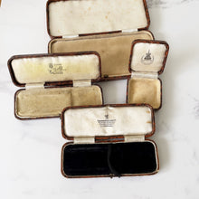 Load image into Gallery viewer, Four Retailers Antique Jewellery Boxes. British Victorian/Edwardian Tortoiseshell Leather Boxes. Antique Bracelet/Watch/Pendant/Necklace Box
