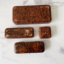 Load image into Gallery viewer, Four Retailers Antique Jewellery Boxes. British Victorian/Edwardian Tortoiseshell Leather Boxes. Antique Bracelet/Watch/Pendant/Necklace Box
