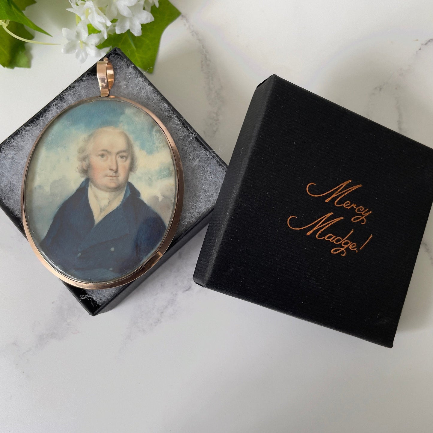 Antique Georgian 9ct Gold Miniature Portrait Locket With Hair Work. Large Gold Mourning/Sentimental Locket, Prince Of Wales Feathers, Pearls