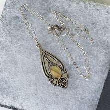 Load image into Gallery viewer, Art Nouveau Silver Abalone Shell Pendant Necklace. Antique Sterling Silver Arts &amp; Crafts Necklace Pendant On Chain. Edwardian Necklace
