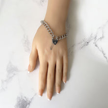 Load image into Gallery viewer, Vintage Silver Love Heart Padlock Bracelet, Hallmarked Charles Horner 1976. Sterling Silver Double Curb Link Sweetheart Bracelet.
