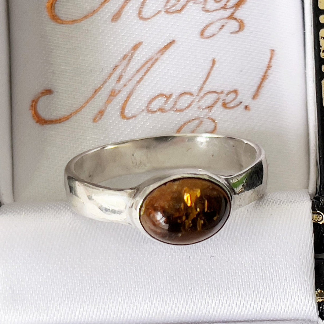 Vintage Baltic Amber Sterling Silver Ring. Russian Natural Cognac Amber Bezel Ring. Stacking/Index/Pinky Vintage Ring Size US 6/UK L.5/EU 52