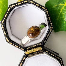 Cargar imagen en el visor de la galería, Vintage Baltic Amber Sterling Silver Ring. Russian Natural Cognac Amber Bezel Ring. Stacking/Index/Pinky Vintage Ring Size US 6/UK L.5/EU 52
