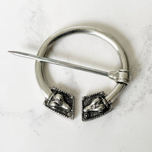Load image into Gallery viewer, Vintage Zoomorphic Ram Celtic Silver Brooch. Book Of Kells Sacred Rams Head Penannular Pin. Large Shoulder/Cloak/Scottish Fly Brooch Pin.
