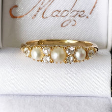 画像をギャラリービューアに読み込む, Antique Edwardian 18ct Gold Diamond Pearl Ring. Pearl Trilogy Ring. Antique Half Band Hoop Ring, Wedding, Engagement, Anniversary Ring
