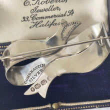Load image into Gallery viewer, Rare Antique Victorian English Silver Bow Brooch. Henry Ellis 1847 Exeter Hallmarked Brooch, Patented Design, Combe Martin Silver Mine Devon
