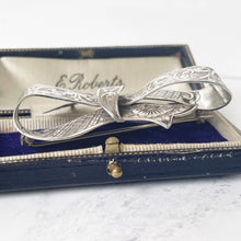 Load image into Gallery viewer, Rare Antique Victorian English Silver Bow Brooch. Henry Ellis 1847 Exeter Hallmarked Brooch, Patented Design, Combe Martin Silver Mine Devon
