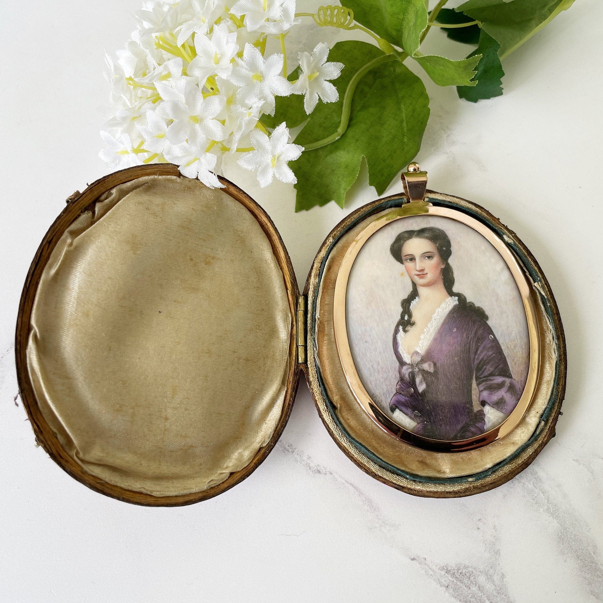Antique Georgian 18ct Gold Portrait Miniature Locket. Cased 2-Sided Gold & Blue Enamel Love Token/Sentimental Locket With Gold Monogram.