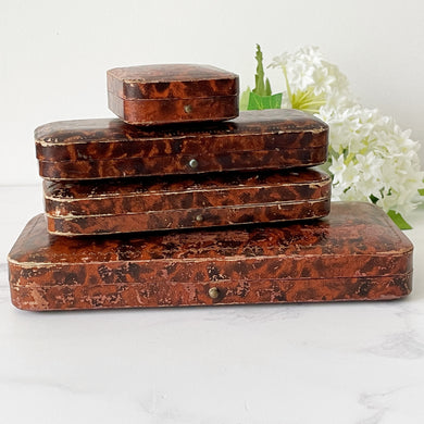 Four Retailers Antique Jewellery Boxes. British Victorian/Edwardian Tortoiseshell Leather Boxes. Antique Bracelet/Watch/Pendant/Necklace Box