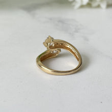 Cargar imagen en el visor de la galería, Vintage 14ct Gold Toi Et Moi CZ Diamond Ring &amp; Heart Box. Gold Bypass Snake Ring. 2-Stone Engagement/Anniversary Ring, Size UK/M, US/6-1/4
