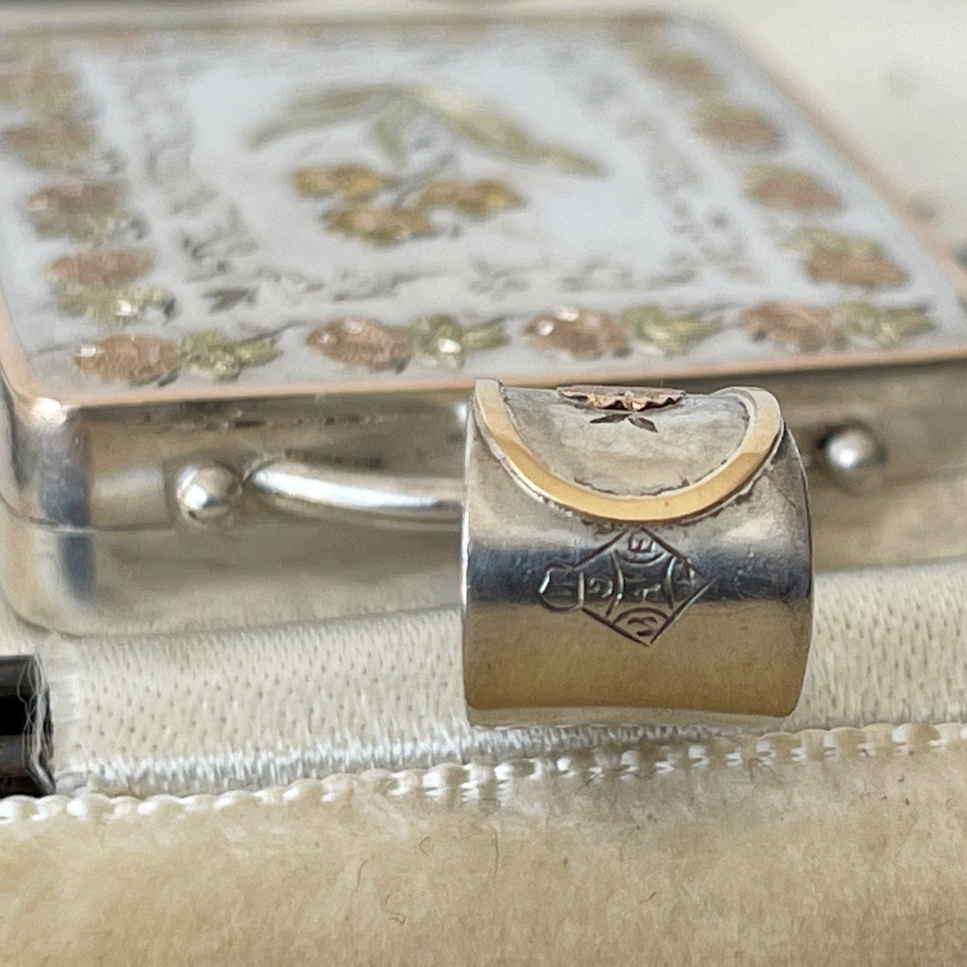 Antique Victorian Sterling Silver & Gold Aesthetic Locket. Large Book Style Locket With Tintype Photo, British Registry Lozenge Mark, 1881