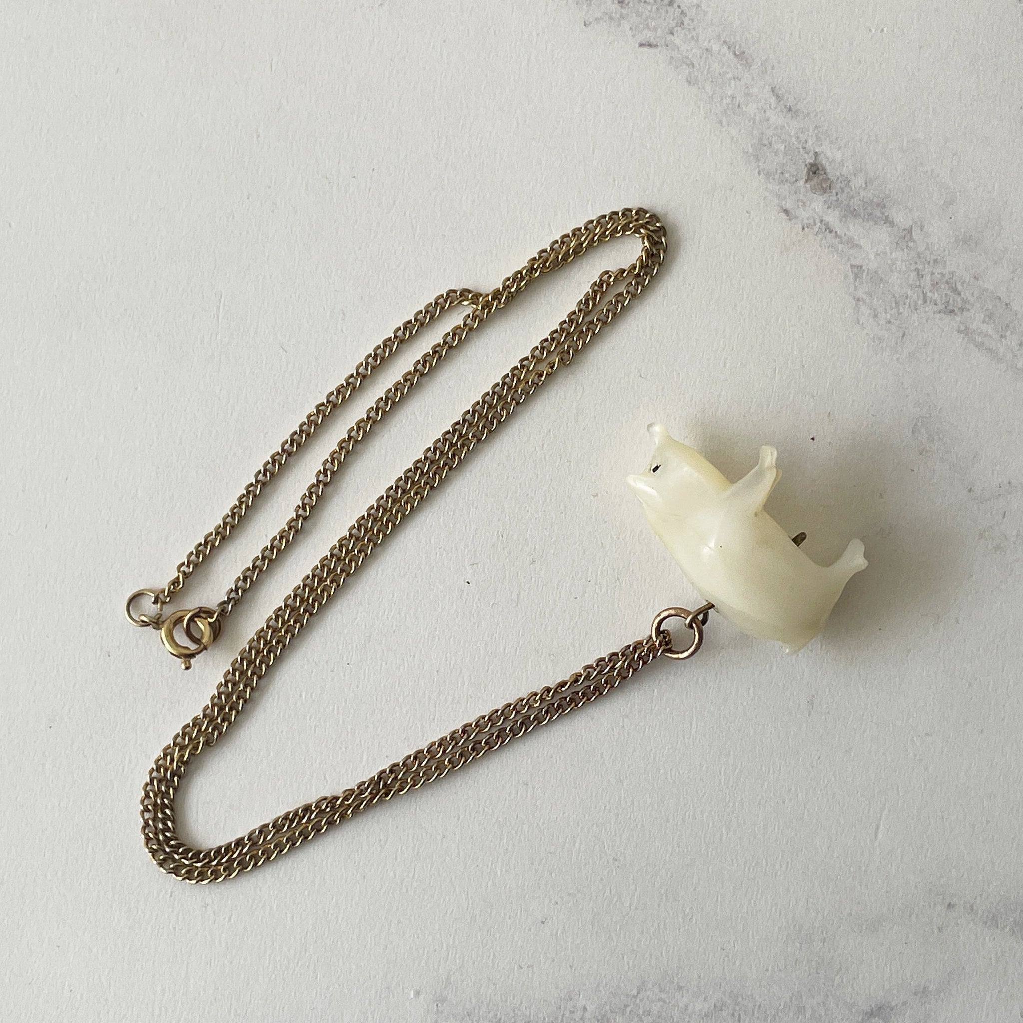 Antique Victorian Pearl Pig Pendant On 12ct Gold Fill Chain