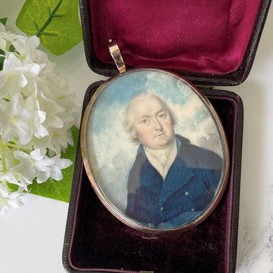 Antique Georgian 9ct Gold Miniature Portrait Locket With Hair Work. Large Gold Mourning/Sentimental Locket, Prince Of Wales Feathers, Pearls